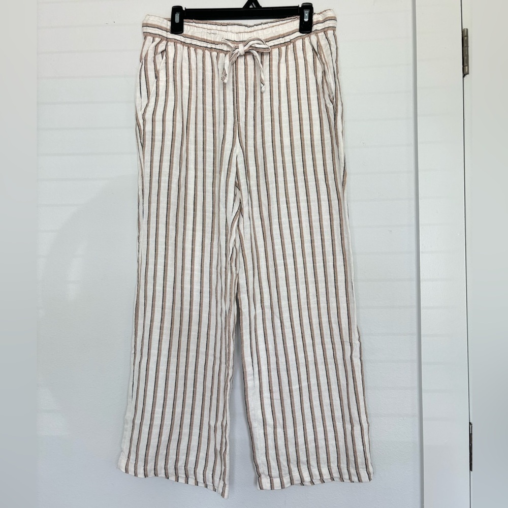 Old Navy Striped Linen Womens Pants Sz M Petite